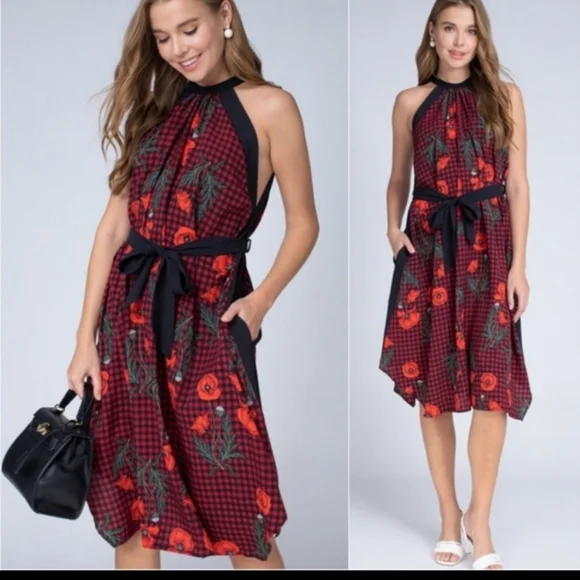 Floral Rose Plaid Dress - Picture 1 of 4